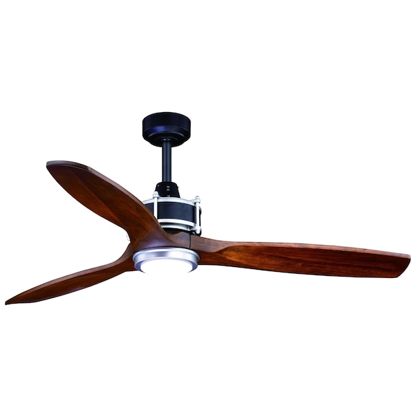 Vaxcel Curtiss 52 In. Black and Silver Industrial Indoor-Outdoor Wood Ceiling Fan with LED Light Kit and Remote F0057 - main